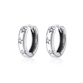 Pandora Style Silver Anti-Allergy Stars Hoop Earrings - SCE873 Pandora Style Silver Anti-Allergy Stars Hoop Earrings - SCE873