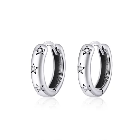 Pandora Style Silver Anti-Allergy Stars Hoop Earrings - SCE873