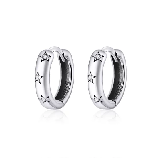 Pandora Style Silver Anti-Allergy Stars Hoop Earrings - SCE873