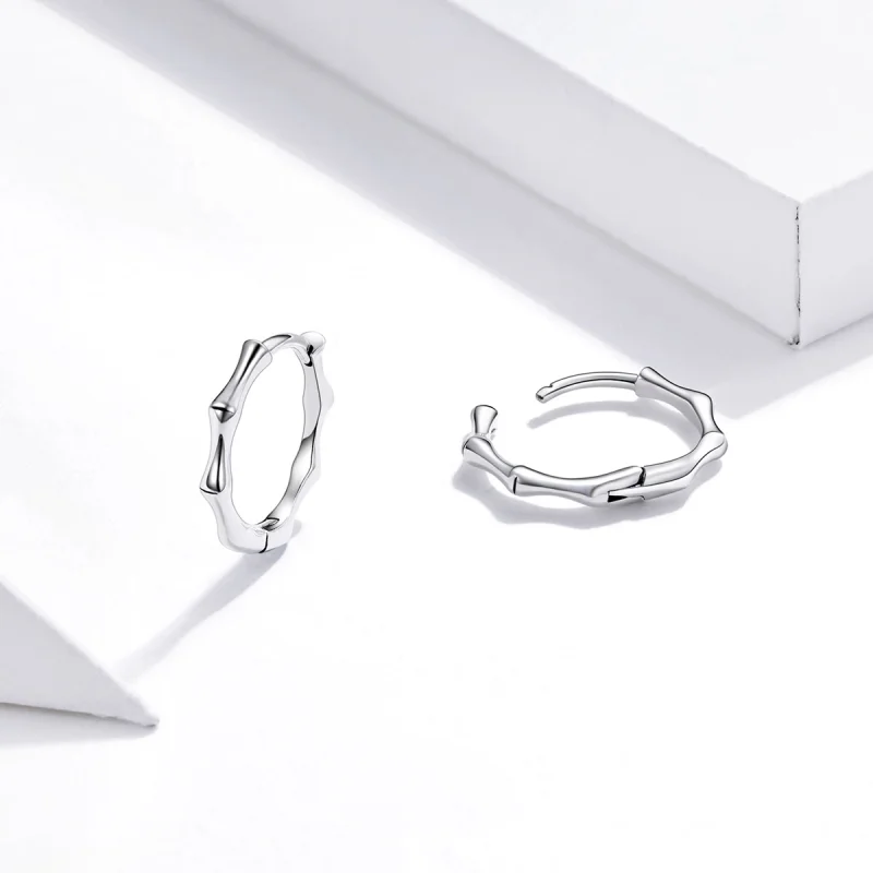 (image for) Pandora Style Silver Bamboo Hoop Earrings - SCE988 - View 4