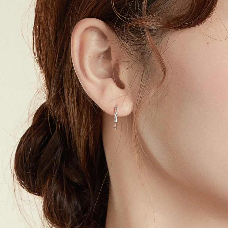 (image for) Pandora Style Silver Bamboo Hoop Earrings - SCE988 - View 5