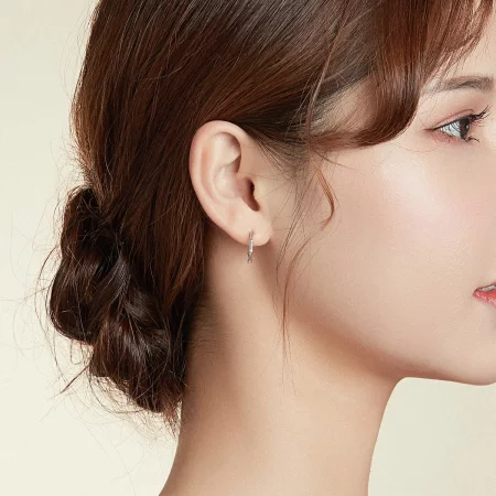 Pandora Style Silver Bamboo Hoop Earrings - SCE988