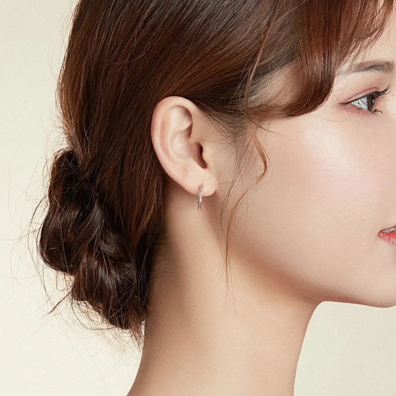 (image for) Pandora Style Silver Bamboo Hoop Earrings - SCE988 - View 6