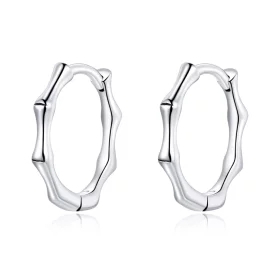 Pandora Style Silver Bamboo Hoop Earrings - SCE988