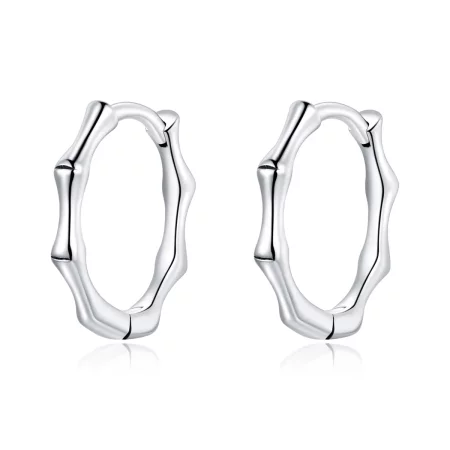Pandora Style Silver Bamboo Hoop Earrings - SCE988 Pandora Style Silver Bamboo Hoop Earrings - SCE988