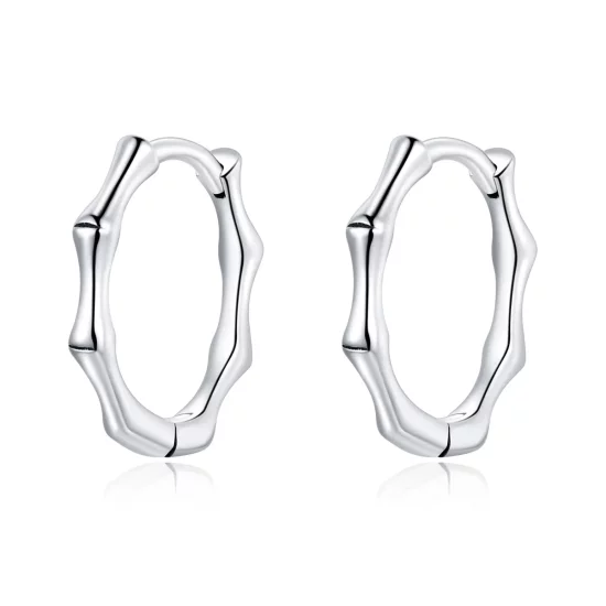 Pandora Style Silver Bamboo Hoop Earrings - SCE988