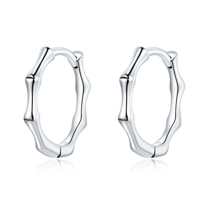 (image for) Pandora Style Silver Bamboo Hoop Earrings - SCE988 - Product Image