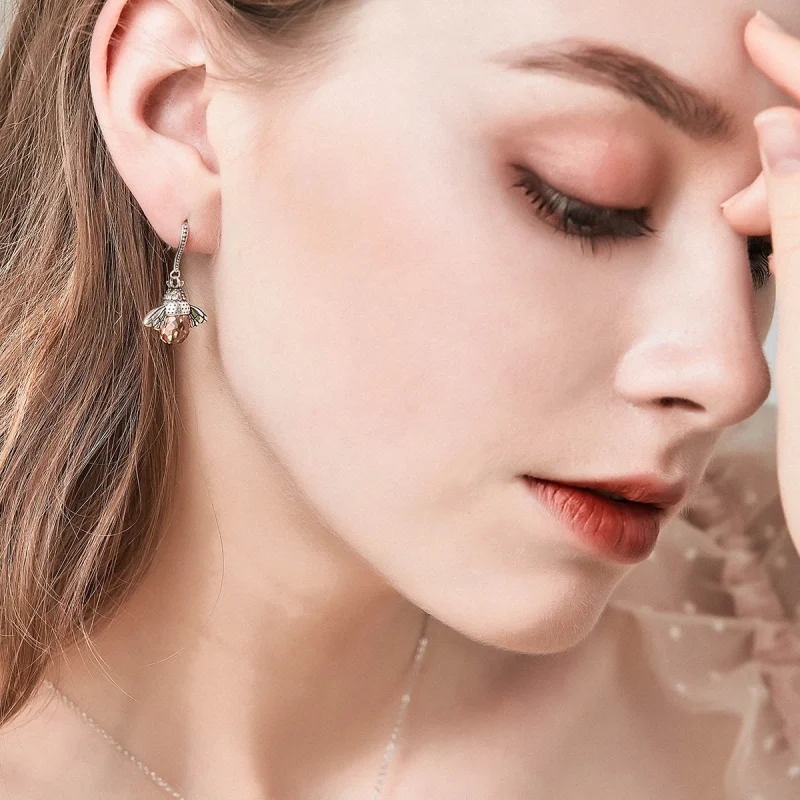 (image for) Pandora Style Silver Bee Hanging Earrings - SCE149 - View 3