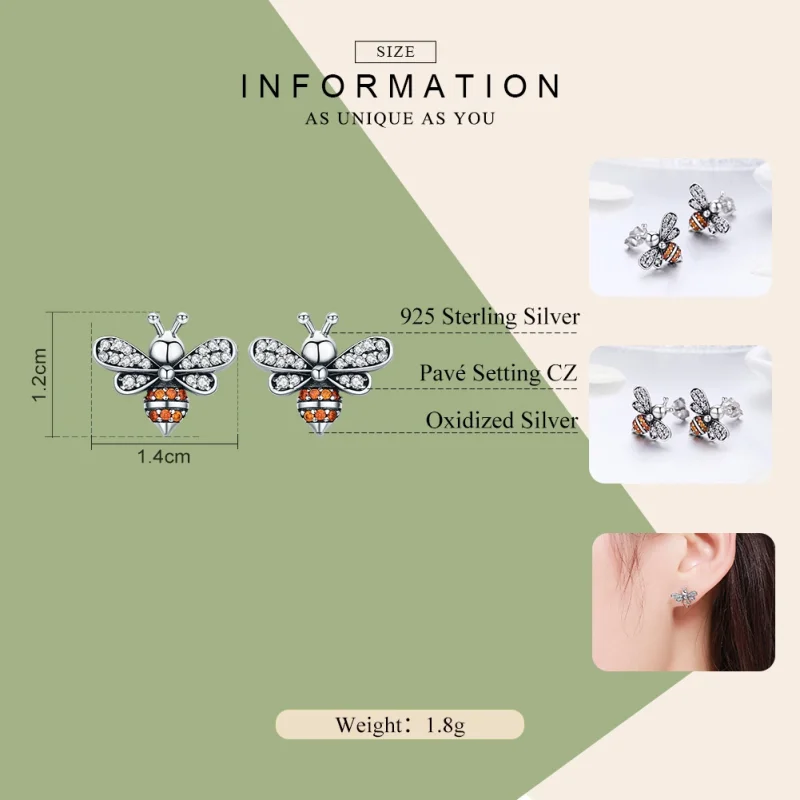 (image for) Pandora Style Silver Bee Story Stud Earrings - SCE344 - View 2