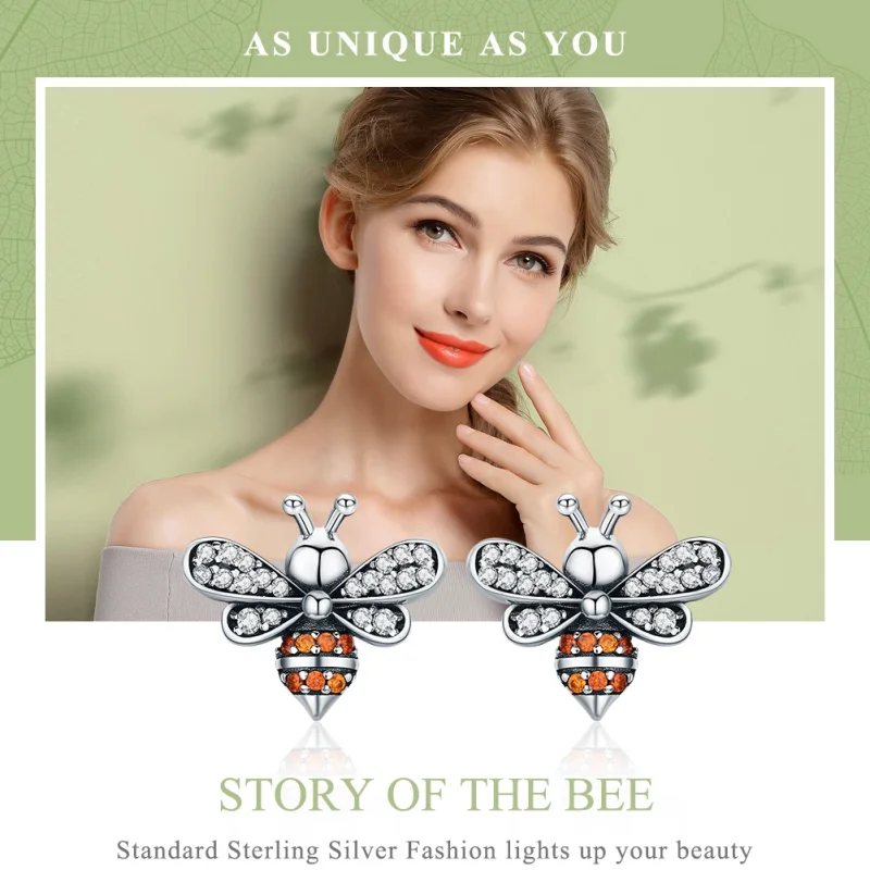 (image for) Pandora Style Silver Bee Story Stud Earrings - SCE344 - View 3
