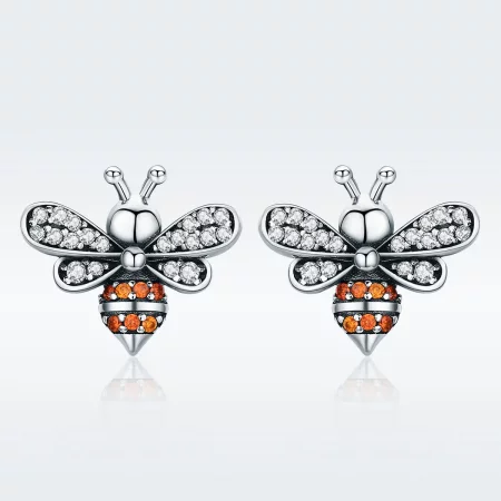Pandora Style Silver Bee Story Stud Earrings - SCE344