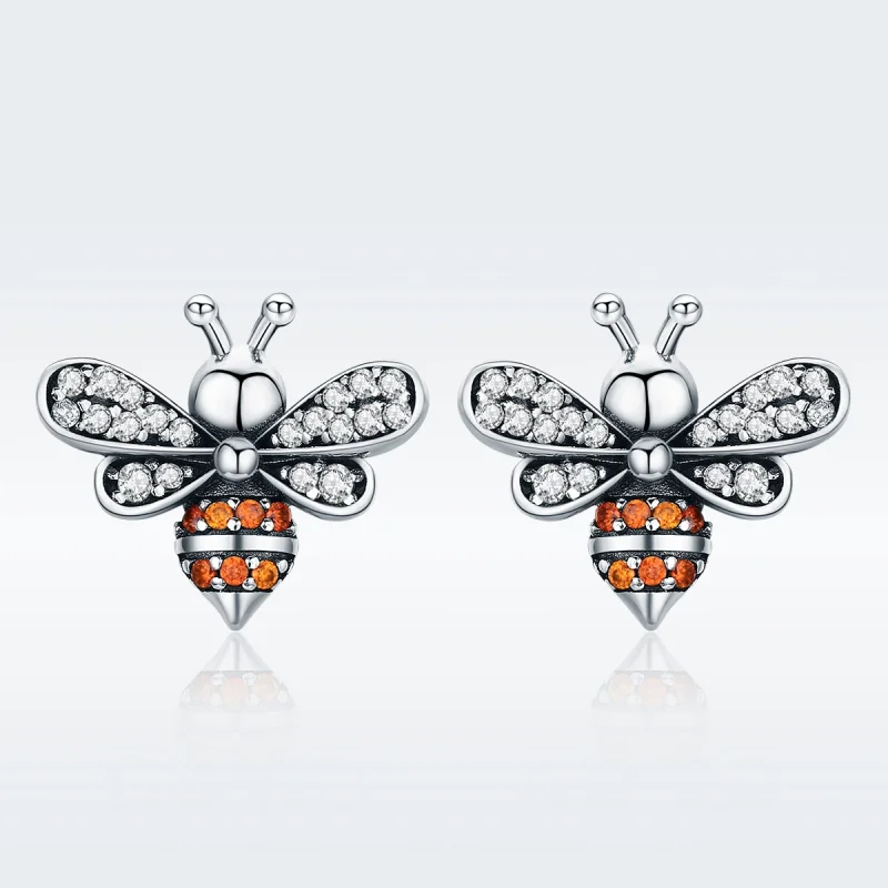 (image for) Pandora Style Silver Bee Story Stud Earrings - SCE344 - View 4