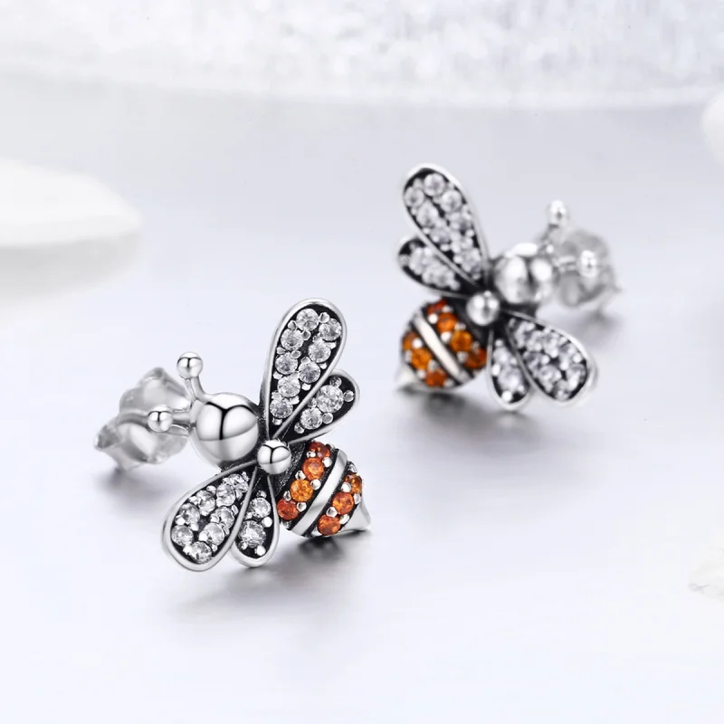 (image for) Pandora Style Silver Bee Story Stud Earrings - SCE344 - View 5