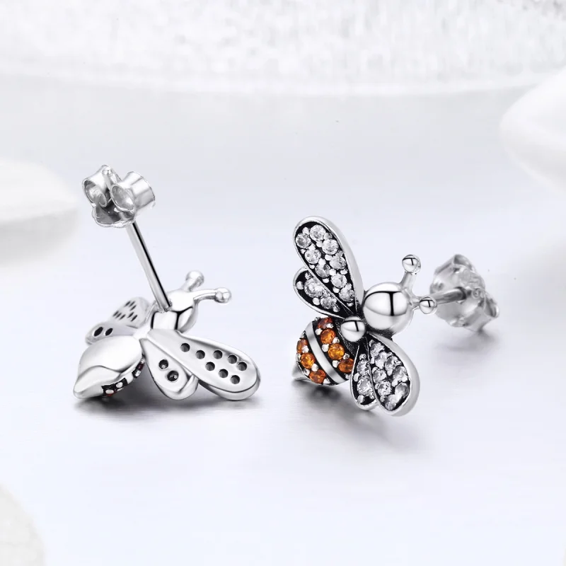 (image for) Pandora Style Silver Bee Story Stud Earrings - SCE344 - View 6