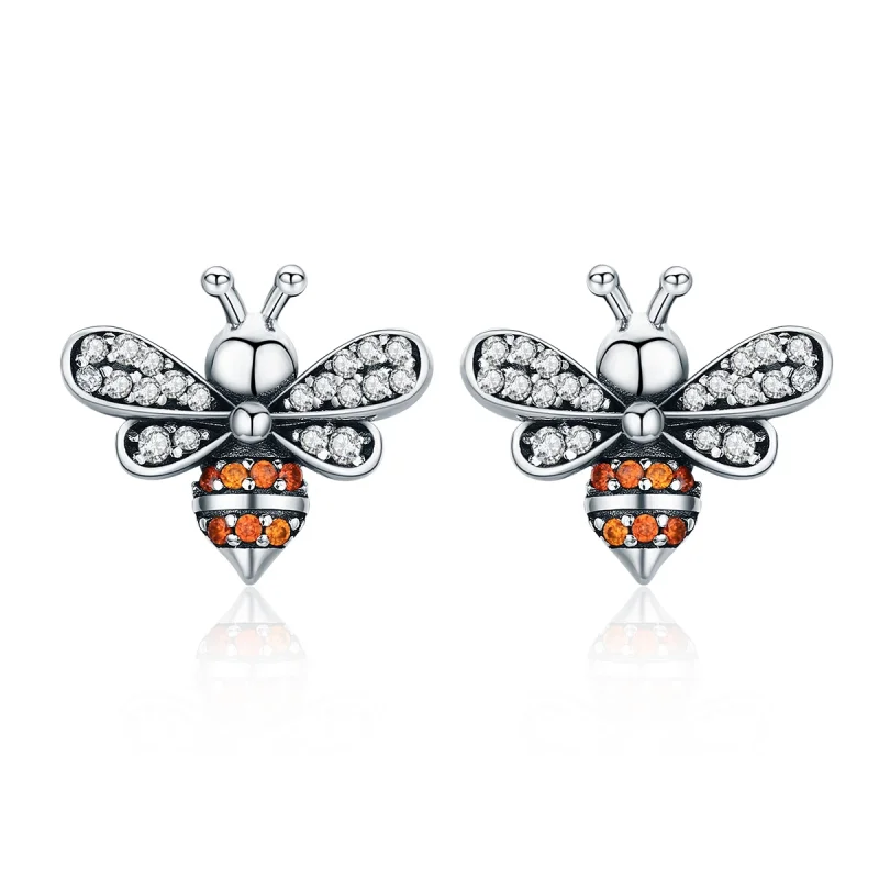 (image for) Pandora Style Silver Bee Story Stud Earrings - SCE344 - Product Image