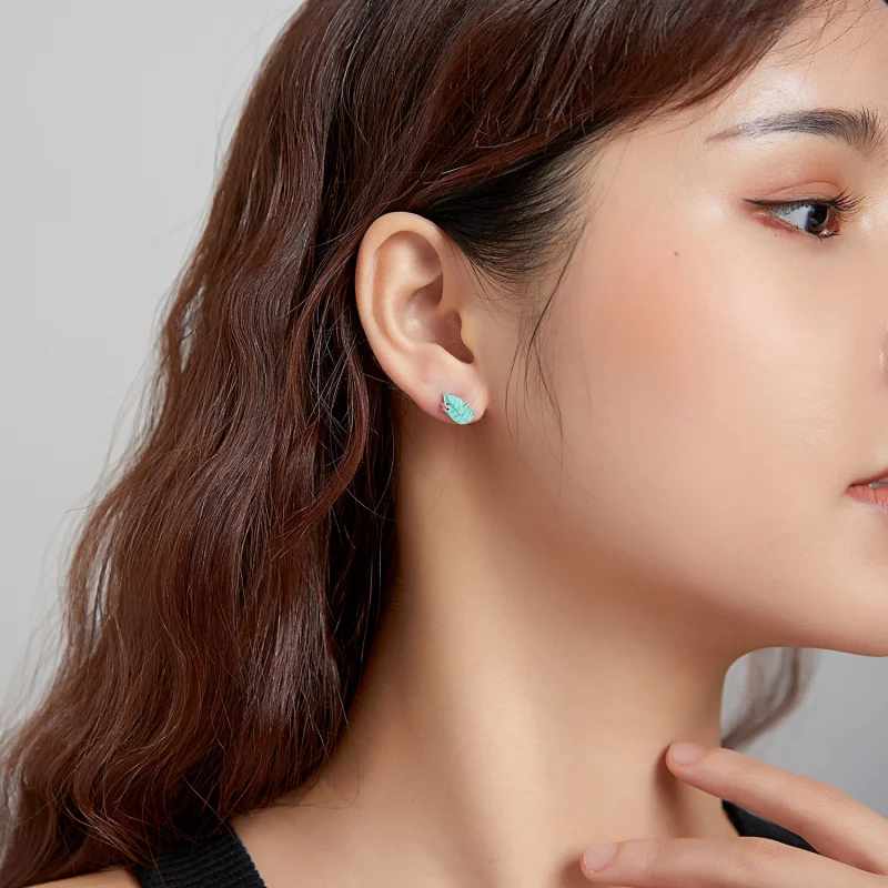 (image for) Pandora Style Silver Big Beaked Bird And Leaf Stud Earrings - SCE1083 - View 5