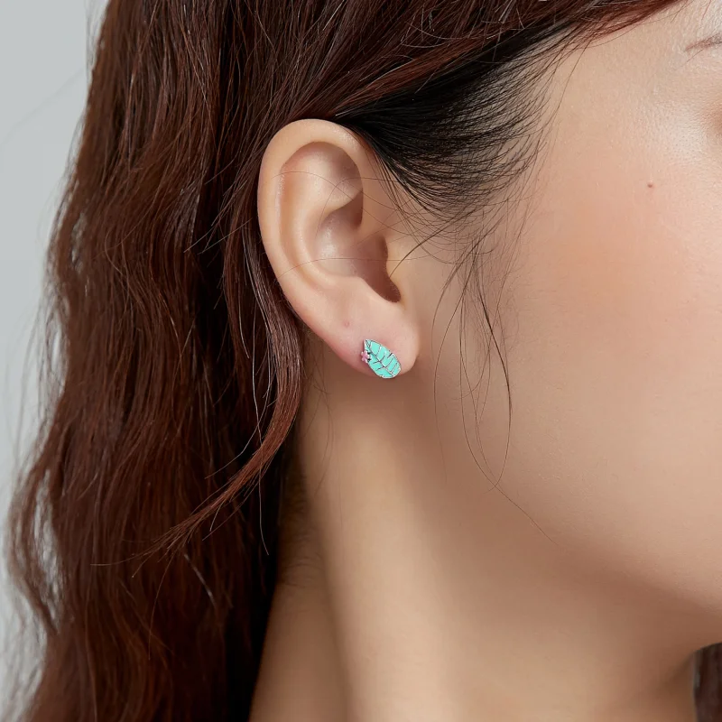 (image for) Pandora Style Silver Big Beaked Bird And Leaf Stud Earrings - SCE1083 - View 8