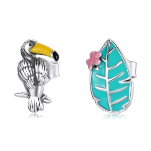 (image for) Pandora Style Silver Big Beaked Bird And Leaf Stud Earrings - SCE1083