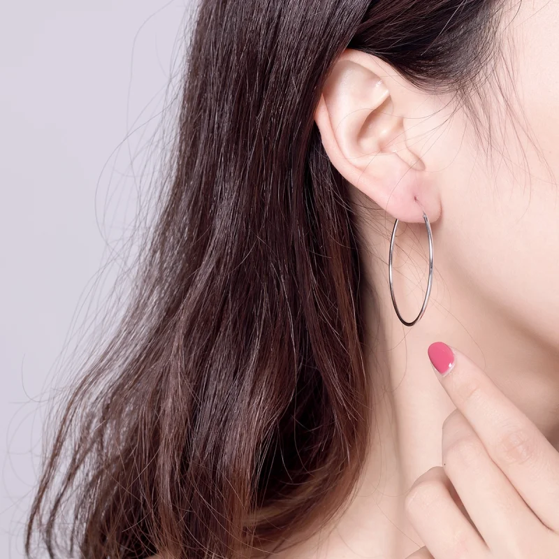 (image for) Pandora Style Silver Big Ear Ring Hoop Earrings - SCE598 - View 4