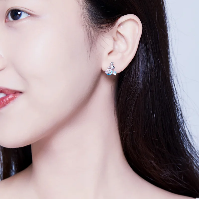 (image for) Pandora Style Silver Bike Bear Stud Earrings - SCE677 - View 5