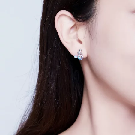 Pandora Style Silver Bike Bear Stud Earrings - SCE677