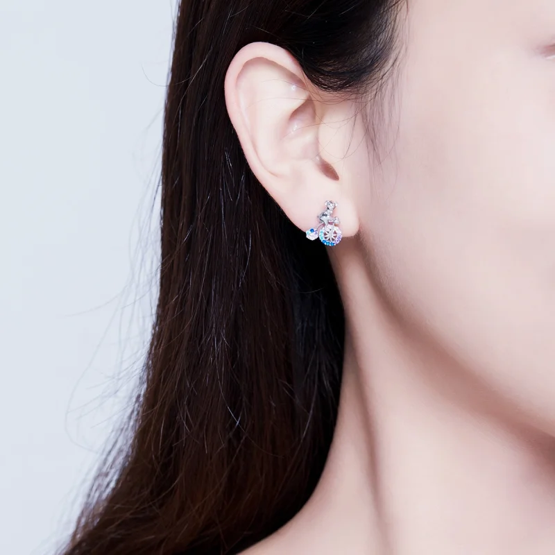 (image for) Pandora Style Silver Bike Bear Stud Earrings - SCE677 - View 6