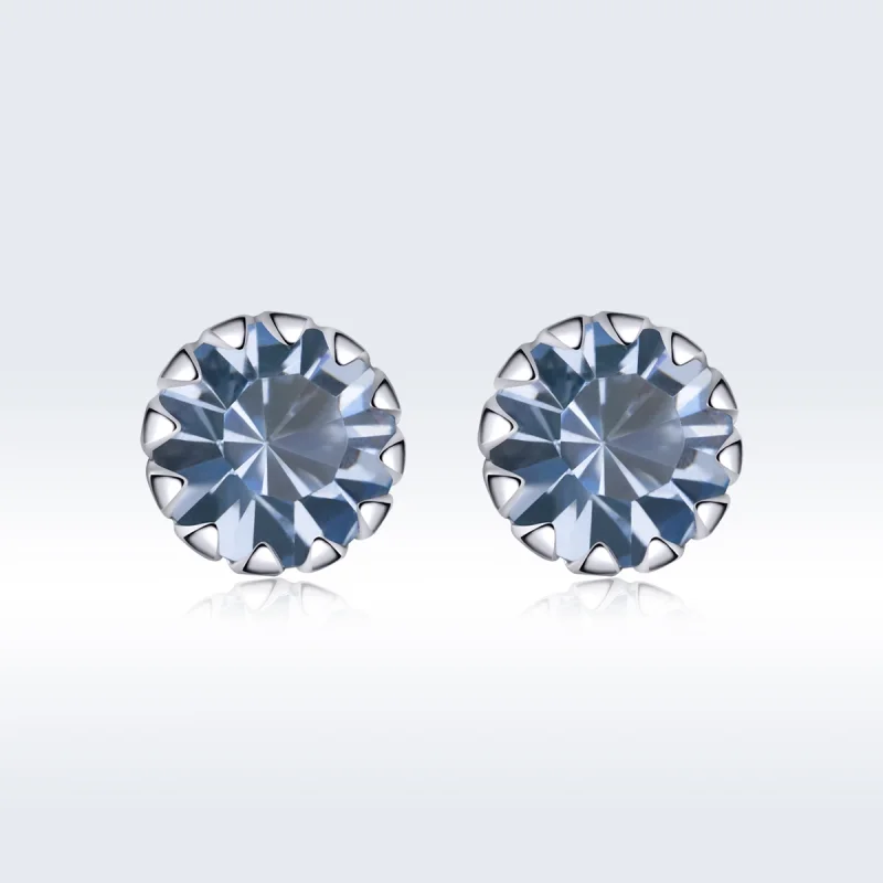 (image for) Pandora Style Silver Birthstone March Stud Earrings - SCE862-3 - View 3