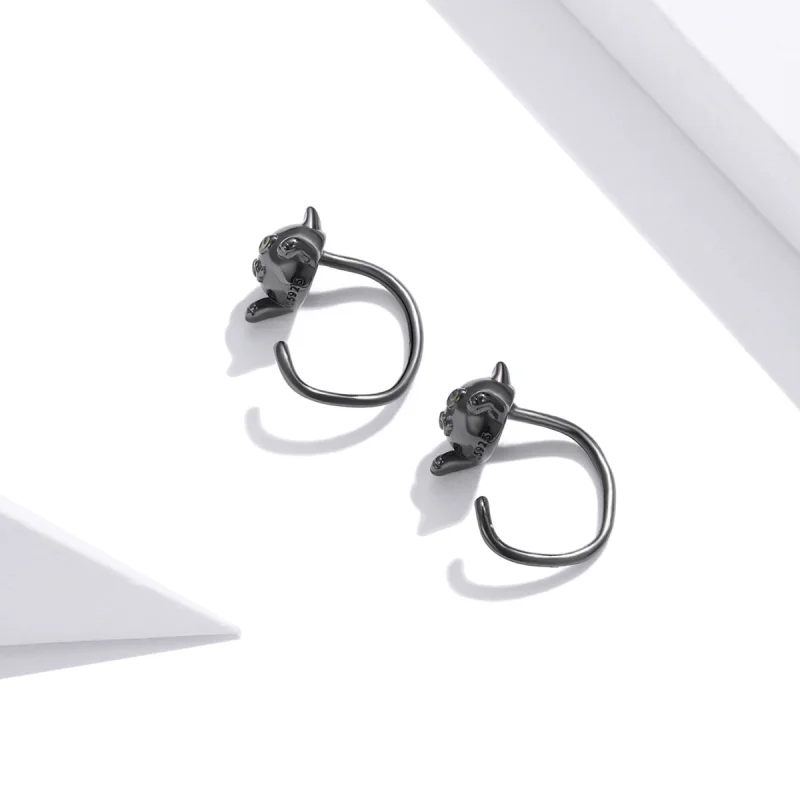 (image for) Pandora Style Silver Black Cat Stud Earrings - SCE1125 - View 2