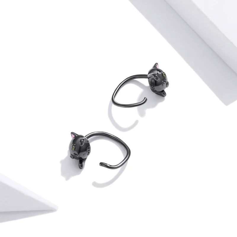 (image for) Pandora Style Silver Black Cat Stud Earrings - SCE1125 - View 3