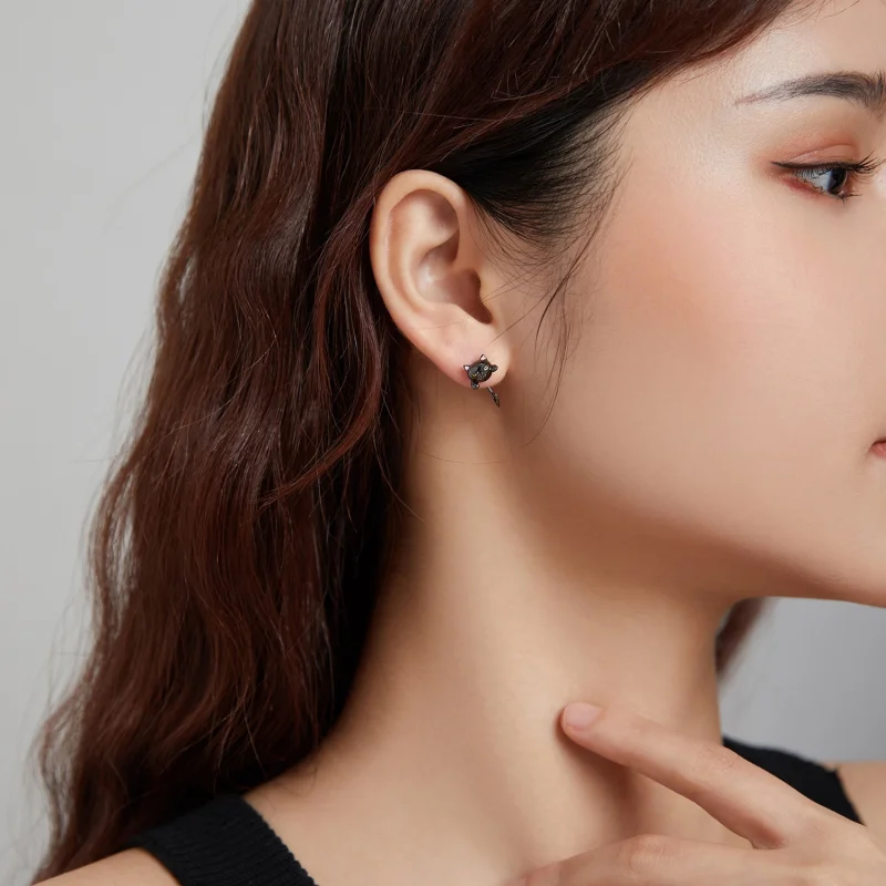 (image for) Pandora Style Silver Black Cat Stud Earrings - SCE1125 - View 7