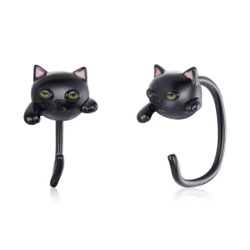 Pandora Style Silver Black Cat Stud Earrings - SCE1125 Pandora Style Silver Black Cat Stud Earrings - SCE1125