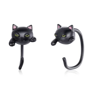 (image for) Pandora Style Silver Black Cat Stud Earrings - SCE1125