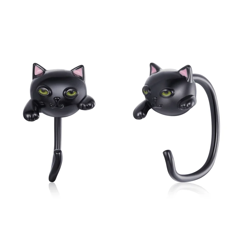 (image for) Pandora Style Silver Black Cat Stud Earrings - SCE1125 - Product Image