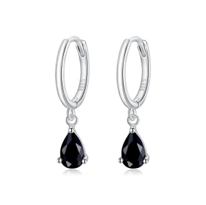 (image for) Pandora Style Silver Black Drop Dangle Earrings - SCE1018-BK