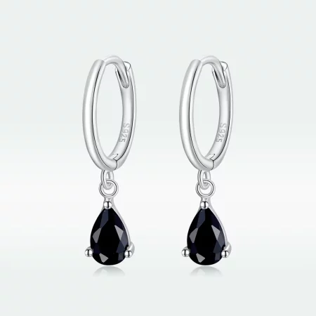 Pandora Style Silver Black Drop Dangle Earrings - SCE1018-BK