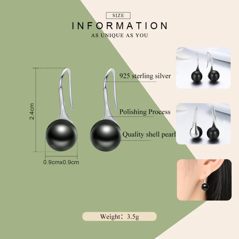 (image for) Pandora Style Silver Black Pearl Hanging Earrings - SCE144 - View 2