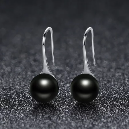 Pandora Style Silver Black Pearl Hanging Earrings - SCE144