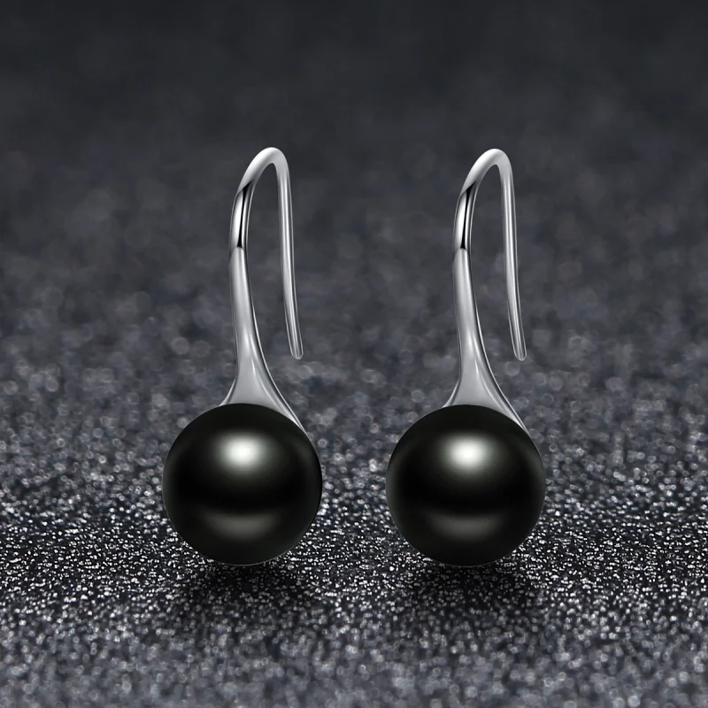 (image for) Pandora Style Silver Black Pearl Hanging Earrings - SCE144 - View 4