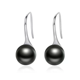 Pandora Style Silver Black Pearl Hanging Earrings - SCE144 Pandora Style Silver Black Pearl Hanging Earrings - SCE144