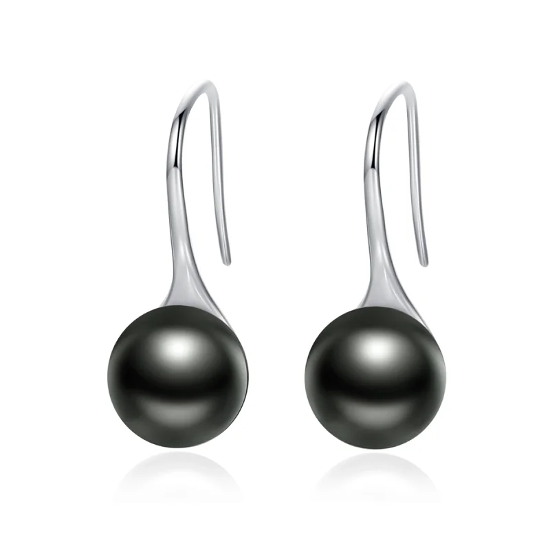 (image for) Pandora Style Silver Black Pearl Hanging Earrings - SCE144 - Product Image