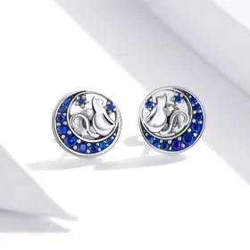 Pandora Style Silver Blue Moon & Kitty Stud Earrings - SCE880 Pandora Style Silver Blue Moon & Kitty Stud Earrings - SCE880