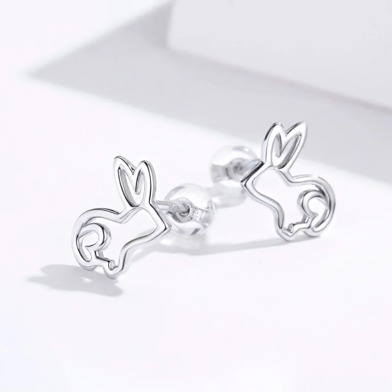 (image for) Pandora Style Silver Bunny Stud Earrings - SCE698 - View 3