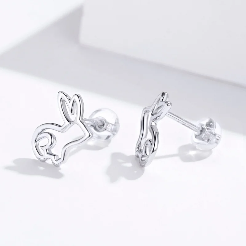 (image for) Pandora Style Silver Bunny Stud Earrings - SCE698 - View 4