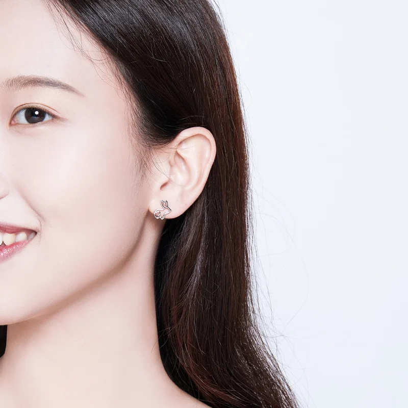 (image for) Pandora Style Silver Bunny Stud Earrings - SCE698 - View 6