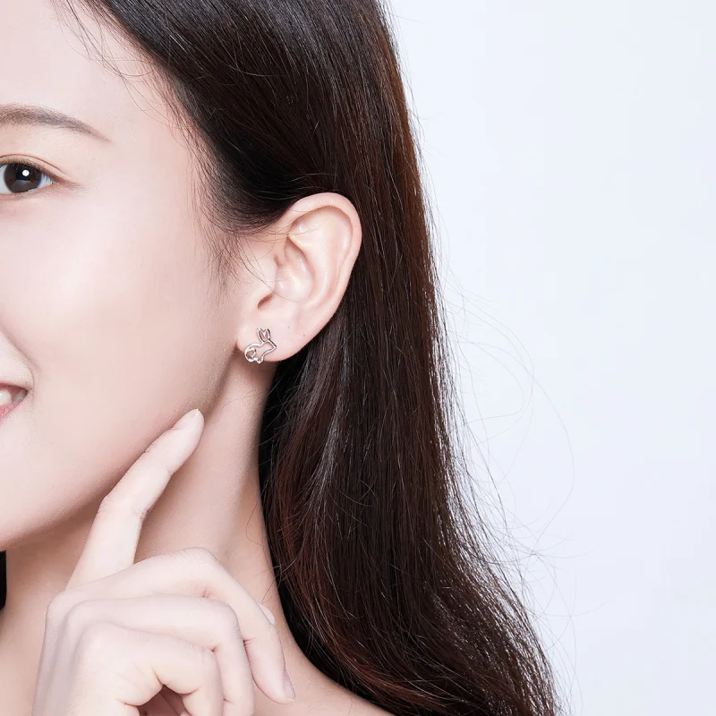 (image for) Pandora Style Silver Bunny Stud Earrings - SCE698 - View 7