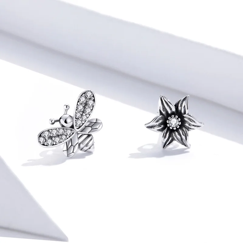 (image for) Pandora Style Silver Butterfly And Flower Stud Earrings - SCE884 - View 2