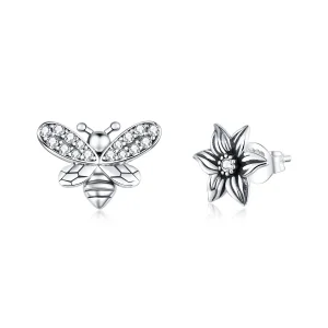 (image for) Pandora Style Silver Butterfly And Flower Stud Earrings - SCE884