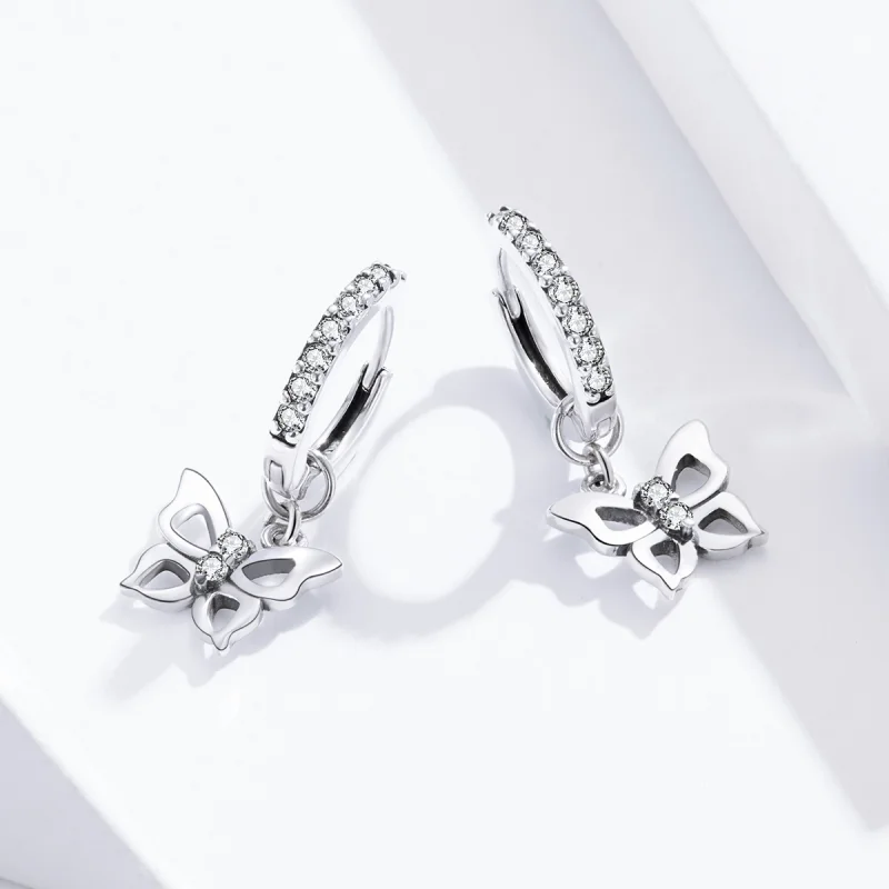 (image for) Pandora Style Silver Butterfly Dangle Earrings - SCE833 - View 3