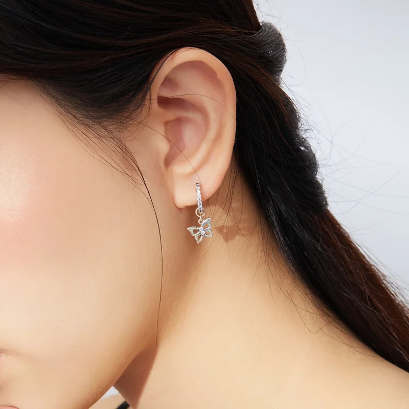 (image for) Pandora Style Silver Butterfly Dangle Earrings - SCE833 - View 6