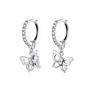 (image for) Pandora Style Silver Butterfly Dangle Earrings - SCE833